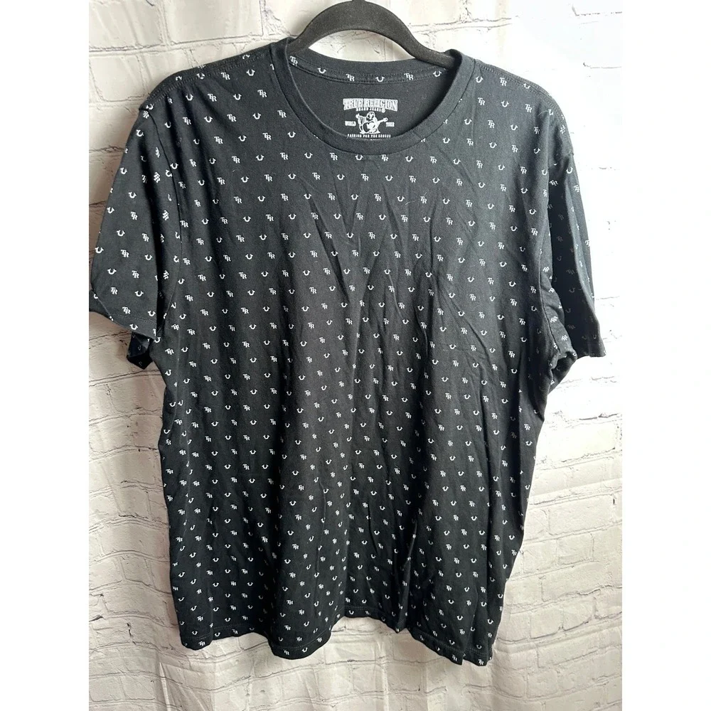 True Religion Graphic Print T-Shirt All Over Logo Black XL/TG